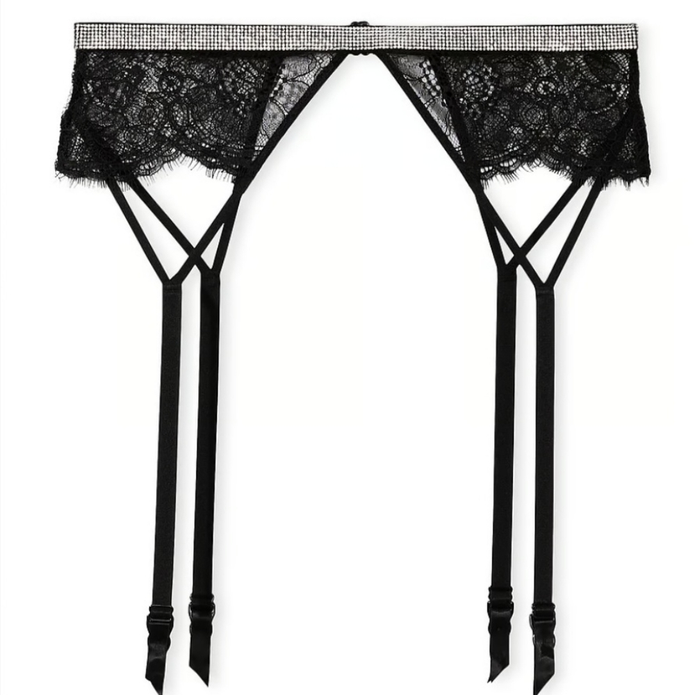 M/L XL/XXL Victoria's Secret Shine Strap Lace Garter Belt Black